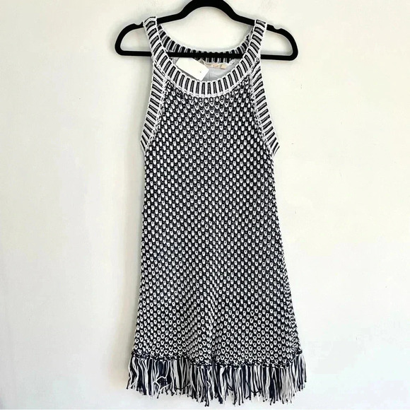 NWT Soft Surroundings Bambado Fringe Halter Tank Top Navy Blue White Knit S - Picture 3 of 13